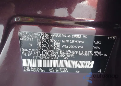 2018 Toyota Rav4 Limited from USA, damaged, VIN 2T3YFREV5JW427648